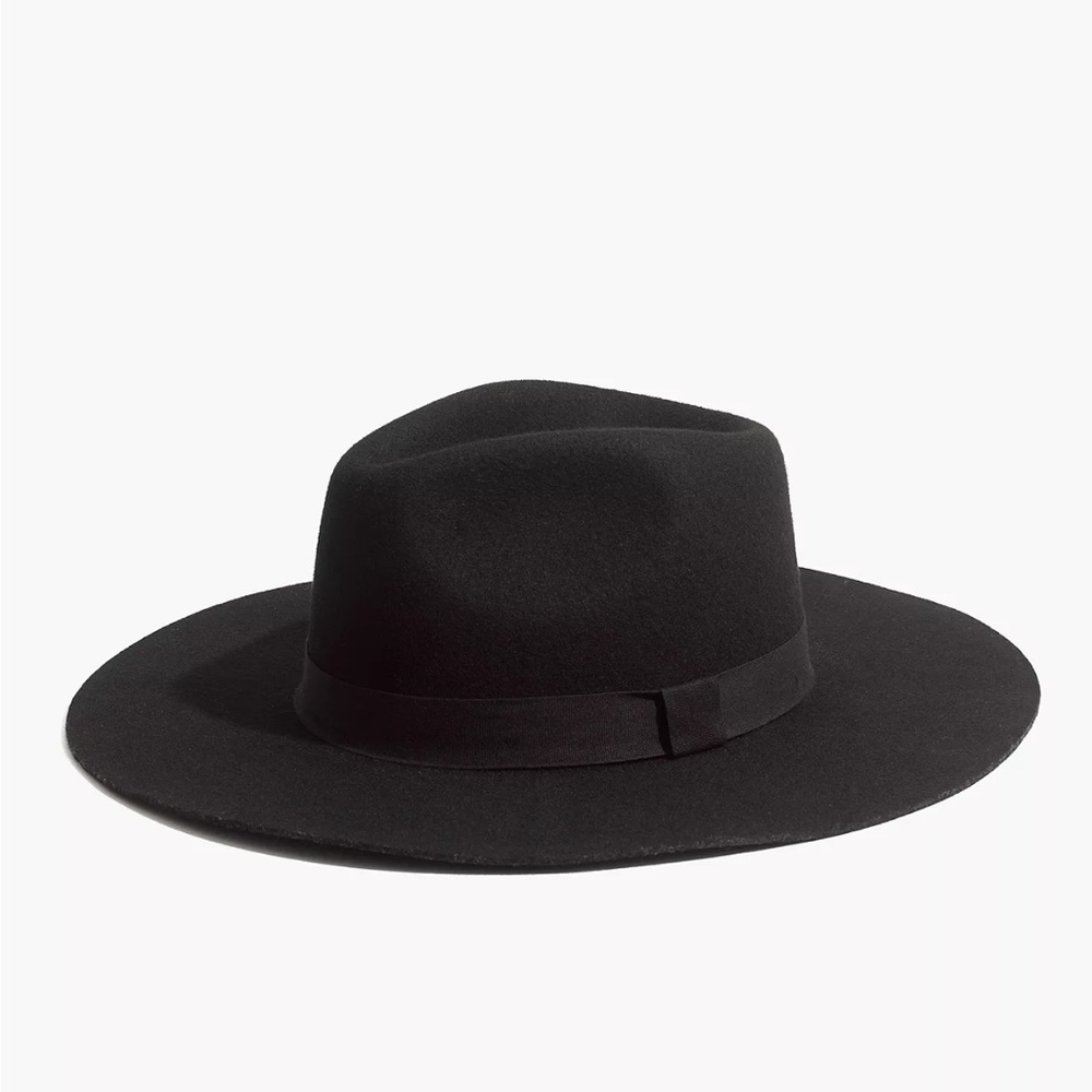 Biltmore For Madewell Montana Black Wool Felt Ribbon Wide Brim Fedora Hat S/M - Picture 1 of 7